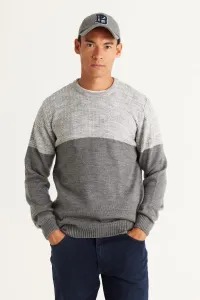 AC&Co / Altınyıldız Classics Men's Gray Melange Standard Fit Regular Cut Crew Neck Colorblok Patterned Knitwear Sweater