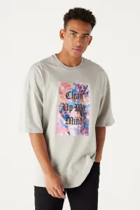 AC&Co / Altınyıldız Classics Men's Gray Oversize Loose Cut Crew Neck 100% Cotton Printed T-Shirt