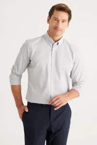 AC&Co / Altınyıldız Classics Men's Gray Slim Fit Slim-fit Oxford Buttoned Collar Gingham Cotton Shirt