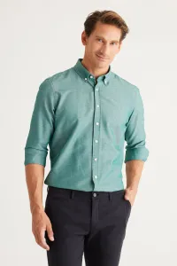 AC&Co / Altınyıldız Classics Men's Green Buttoned Collar Easy to Iron Cotton Slim Fit Slim Fit Oxford Shirt