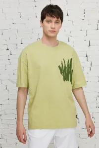 AC&Co / Altınyıldız Classics Men's Green Oversized Loose Fit 100% Cotton Crew Neck Printed T-Shirt