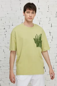 AC&Co / Altınyıldız Classics Men's Green Oversized Loose Fit 100% Cotton Crew Neck Printed T-Shirt
