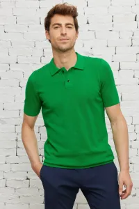 AC&Co / Altınyıldız Classics Pánska zelená štandardný strih polo výstrih polo výstrih 100% bavlnené vzorované tričko s krátkym rukávom