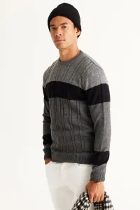 AC&Co / Altınyıldız Classics Men's Grey-anthracite Standard Fit Regular Fit Crew Neck Colorblok Patterned Knitwear Sweater