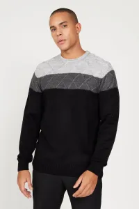 AC&Co / Altınyıldız Classics Men's Grey-black Standard Fit Normal Cut Crew Neck Colorblock Patterned Wool Knitwear Sweater