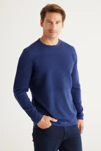 AC&Co / Altınyıldız Classics Men's Indigo Anti-pilling Anti-Pilling Standard Fit Crew Neck Textured Knitwear Sweater