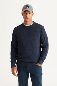 AC&Co / Altınyıldız Classics Men's Indigo-black Recycle Standard Fit Regular Fit Crew Neck Patterned Knitwear Sweater
