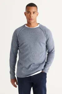 AC&Co / Altınyıldız Classics Men's Indigo-ecru Standard Fit Regular Fit Crew Neck Cotton Muline Patterned Knitwear Sweater