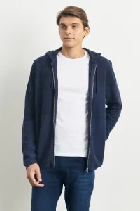 AC&Co / Altınyıldız Classics Men's Indigo-navy blue Standard Fit Regular Cut Hooded Patterned Knitwear Cardigan