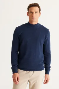 AC&Co / Altınyıldız Classics Men's Indigo Recycle Standard Fit Half Turtleneck Cotton Patterned Knitwear Sweater