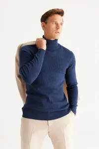 AC&Co / Altınyıldız Classics Men's Indigo Recycle Standard Fit Regular Cut Full Turtleneck Cotton Jacquard Knitwear Sweater
