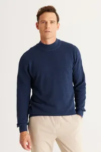 AC&Co / Altınyıldız Classics Men's Indigo Standard Fit Regular Cut Half Turtleneck Cotton Jacquard Knitwear Sweater