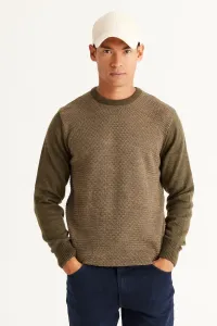 AC&Co / Altınyıldız Classics Men's Khaki-beige Standard Fit Normal Cut, Crew Neck Honeycomb Patterned Knitwear Sweater