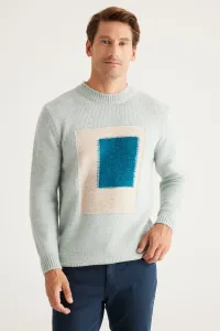 AC&Co / Altınyıldız Classics Men's Light Green Standard Fit Regular Cut Crew Neck Ruffled Soft Textured Knitwear Sweater