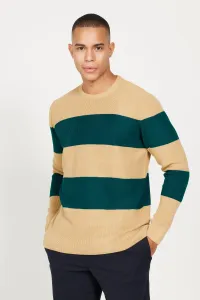 AC&Co / Altınyıldız Classics Men's MILK BROWN-GREEN Standard Fit Regular Fit Crew Neck Knitwear Sweater #9158026