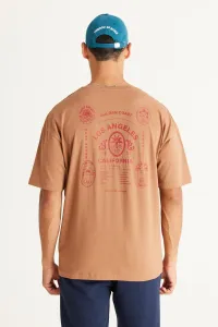 AC&Co / Altınyıldız Classics Men's Mink Oversized Loose Fit, Crew Neck 100% Cotton Printed T-Shirt