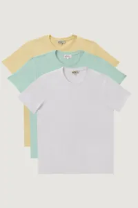 AC&Co / Altınyıldız Classics Men's Mint-yellow-white Slim Fit Narrow Cut Crew Neck Pack of 3 100% Cotton T-Shirts