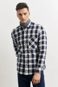 AC&Co / Altınyıldız Classics Men's Navy Blue-Beige Slim Fit Slim Fit Buttoned Collar 100% Cotton Check Lumberjack Shirt