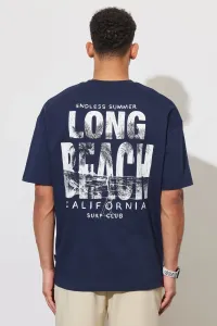 AC&Co / Altınyıldız Classics Men's Navy Blue Oversize Wide Cut Crew Neck 100% Cotton Printed T-Shirt #8526038
