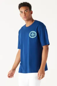 AC&Co / Altınyıldız Classics Men's Navy Blue Oversize Wide Cut Crew Neck 100% Cotton Printed T-Shirt #8451937