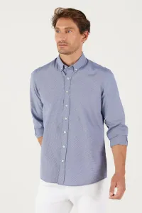 AC&Co / Altınyıldız Classics Men's Navy Blue Slim Fit Slim Fit Oxford Buttoned Collar Gingham Cotton Shirt