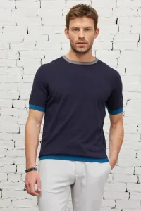 AC&Co / Altınyıldız Classics Men's Navy Blue Standard Fit Normal Cut Crew Neck 100% Cotton Short Sleeves Knitwear T-Shirt