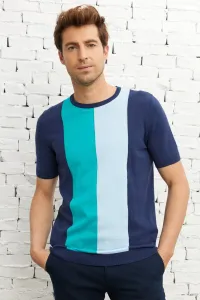 AC&Co / Altınyıldız Classics Men's Navy Blue Standard Fit Normal Cut Crew Neck 100% Cotton Striped Short Sleeve Knitwear T-Shirt
