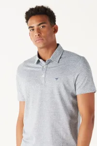 AC&Co / Altınyıldız Classics Men's Navy Blue-White Easily Ironable Slim Fit Slim Fit Polo Neck Short Sleeved Jacquard T-Shirt