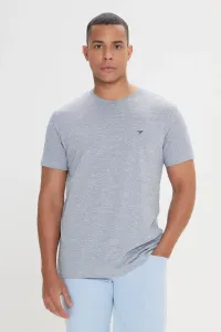 AC&Co / Altınyıldız Classics Men's Navy Blue-white Easy-Iron Slim Fit Slim Fit Crew Neck Jacquard T-Shirt