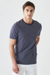 AC&Co / Altınyıldız Classics Men's Navy Blue-White Slim Fit Slim Fit Crewneck Striped Pique T-Shirt