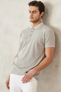 AC&Co / Altınyıldız Classics Pánske nezmršťovacie bavlnené tričko Slim Fit Slim Fit sivé polo tričko s výstrihom