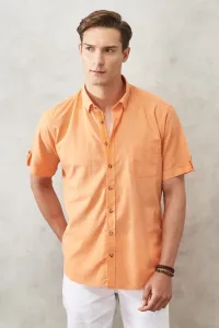 AC&Co / Altınyıldız Classics Men's Orange Comfort Fit Button-down Collar Linen Look 100% Cotton Short Sleeve Shirt