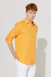 AC&Co / Altınyıldız Classics Men's Orange Comfort Fit Wide Cut, Classic Collar 100% Cotton Muslin Shirt