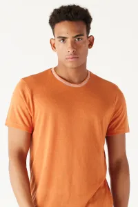 AC&Co / Altınyıldız Classics Men's Orange Slim Fit Slim Fit Crew Neck Linen Look Short Sleeve T-Shirt