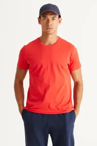 AC&Co / Altınyıldız Classics pánske červené tričko so 100% bavlnou slim fit slim fit crewneck s krátkym rukávom