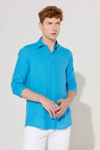 AC&Co / Altınyıldız Classics Men's Saks Comfort Fit Wide Cut, Classic Collar 100% Cotton Muslin Shirt