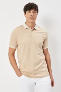 AC&Co / Altınyıldız Classics Men's Shrink-Resistant Cotton Fabric Slim Fit Narrow Cut Light-Beige Non-Roll Polo Collar T-Shirt