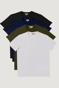 AC&Co / Altınyıldız Classics Men's White-black-navy blue-khaki Slim Fit Slim-Fit Cut Crew Neck 100% Cotton 4-pack T-shirt