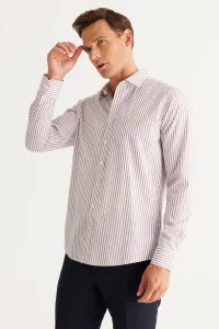 AC&Co / Altınyıldız Classics Men's White-Burgundy Slim Fit Slim Fit Classic Collar Cotton Striped Shirt