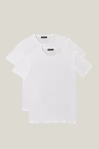 AC&Co / Altınyıldız Classics Pánska biela slim fit úzky strih Crew Neck 100% bavlnené hladké tričko Balenie 2 ks