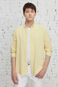 AC&Co / Altınyıldız Classics Men's Yellow Comfort Fit Relaxed Cut Linen Buttoned Collar Casual Shirt