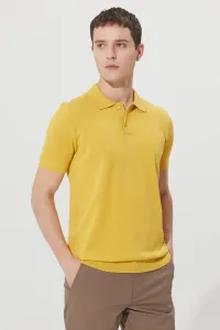 AC&Co / Altınyıldız Classics pánsky žltý štandardný strih polo krk pravidelného strihu 100% bavlnené vzorované tričko s krátkym rukávom