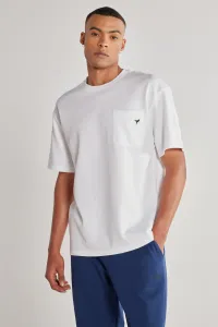 AC&Co / Altınyıldız Classics pánske biele tričko s voľným strihom pre posádku s potlačou bavlnené tričko s potlačou
