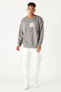 AC&Co / Altınyıldız Classics Men's Gray Oversized Loose Fit Crew Neck Printed on the Front Cotton Sweatshirt