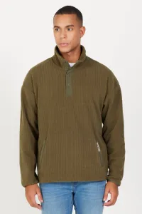 AC&Co / Altınyıldız Classics Men's Khaki Loose Fit Stand-Up Collar Jacquard Soft Touch Fleece Sweatshirt
