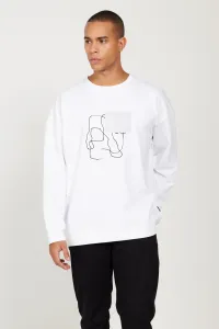 AC&Co / Altınyıldız Classics Men's White Oversized Loose Fit Crew Neck Printed Comfortable Sweatshirt
