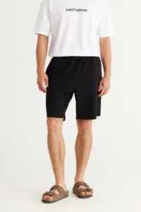AC&Co / Altınyıldız Classics Men's Black Standard Fit Normal Cut Cotton Flexible Knitted Shorts