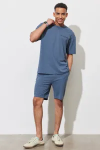 AC&Co / Altınyıldız Classics Men's Indigo Melange Standard Fit Normal Cut Cotton Comfortable Knitted Shorts