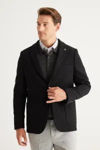 AC&Co / Altınyıldız Classics Men's Black Slim Fit Slim Fit Slim Fit Mono Collar Cotton Patterned Jacket