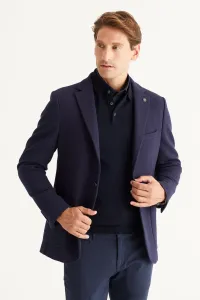 AC&Co / Altınyıldız Classics Men's Navy Blue Slim Fit Slim Fit Monocollar Cotton Patterned Jacket